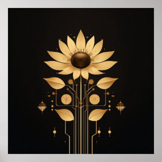 Ouro Tech Bloom - Solarpunk Art Poster
