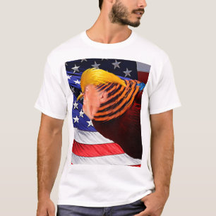Ouro Trump Bird USA Flag T-Shirt Básico Masculino