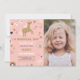 Ouro Unicorn Convite de Aniversário com foto