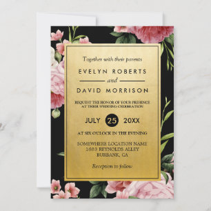 Ouro Vintage Floral Classic Formal Convite de casa