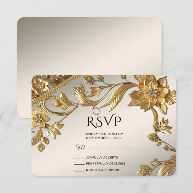 Ouro Wavy deixa placa RSVP Floral (Frente/Verso)