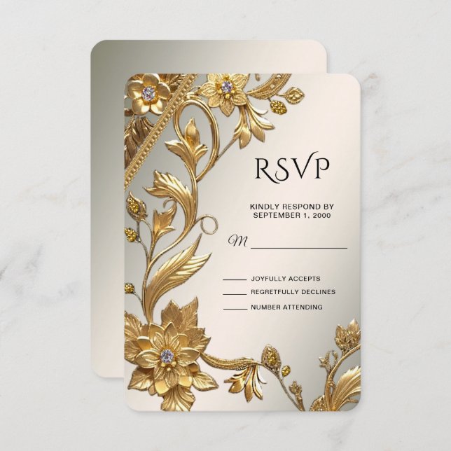 Ouro Wavy deixa placa RSVP Floral (Frente/Verso)