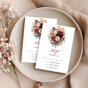 Outono Boho Flores Burgundy Marsala Folhagem RSVP