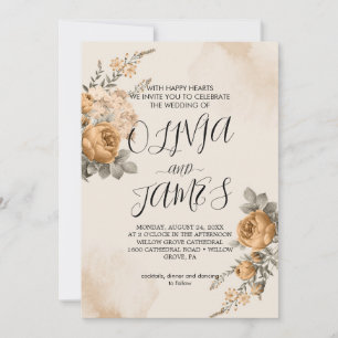 Outono Boho Flores Convite de Casamento Moderno