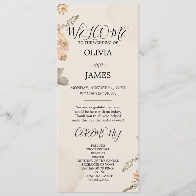 Outono Boho Flores | Programas de Casamento Modern (Frente)