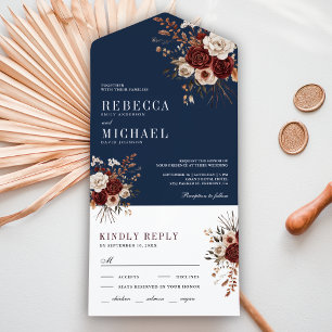 Outono Burgundy Floral Naval Rústico Casamento