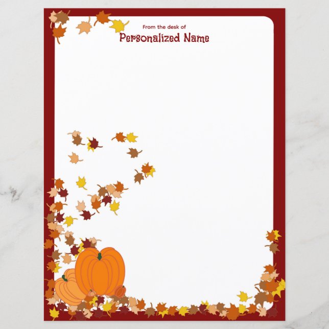 Outono de Boas-vindas - Folha de Papel Sem Linhas (Frente)