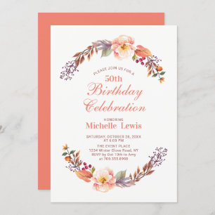 Outono/outono Floral 50º Convite de aniversário