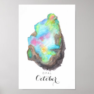 Outubro Birthstone - poster da aguarela   do Opal