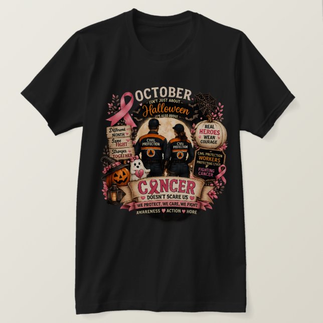 Outubro Heróis™ | Proteção Civil Camiseta de Consc (Frente do Design)