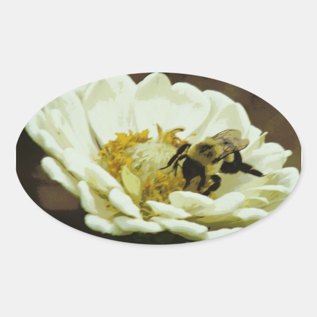 Oval Abelha no adesivo da flor (Frente)