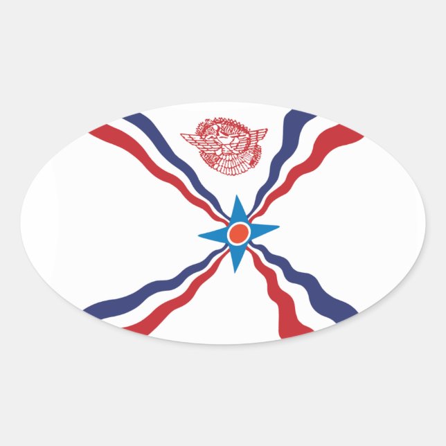 Oval Adesivo da Bandeira da Nação Assíria (Frente)