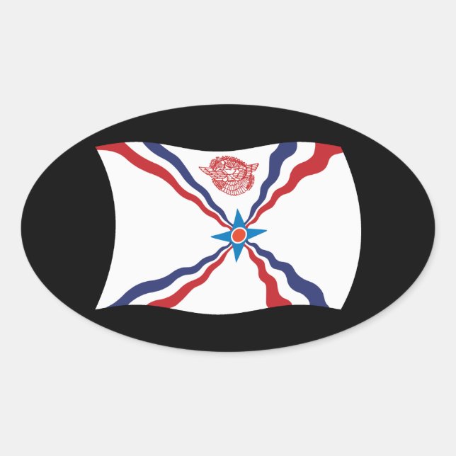 Oval Adesivo da Bandeira da Nação Assíria (Frente)