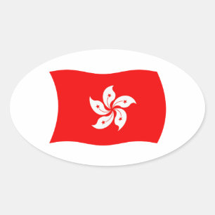 Oval Adesivo da Bandeira de Hong Kong