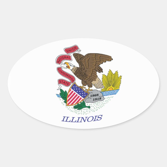 Oval Adesivo da Bandeira de Illinois (Frente)