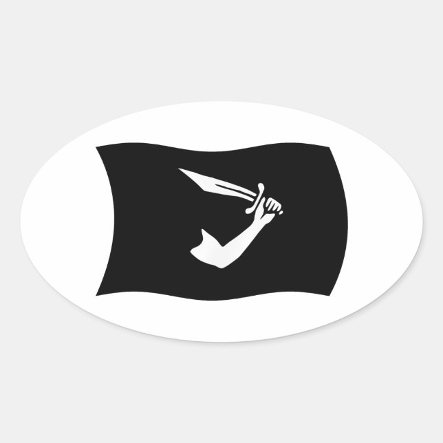 Oval Adesivo da Bandeira de Thomas Tew (Frente)