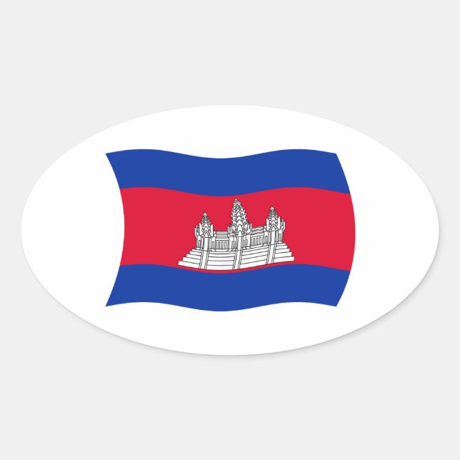 Oval Adesivo da Bandeira do Camboja (Frente)