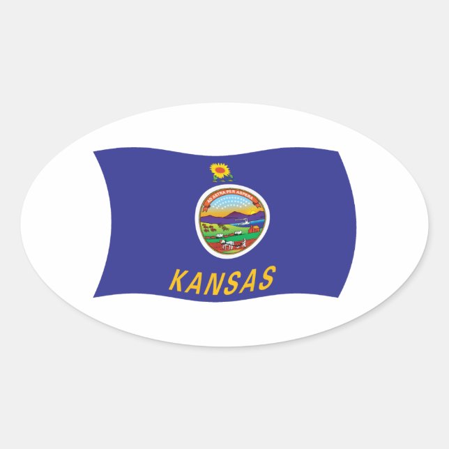 Oval Adesivo da Bandeira do Kansas (Frente)