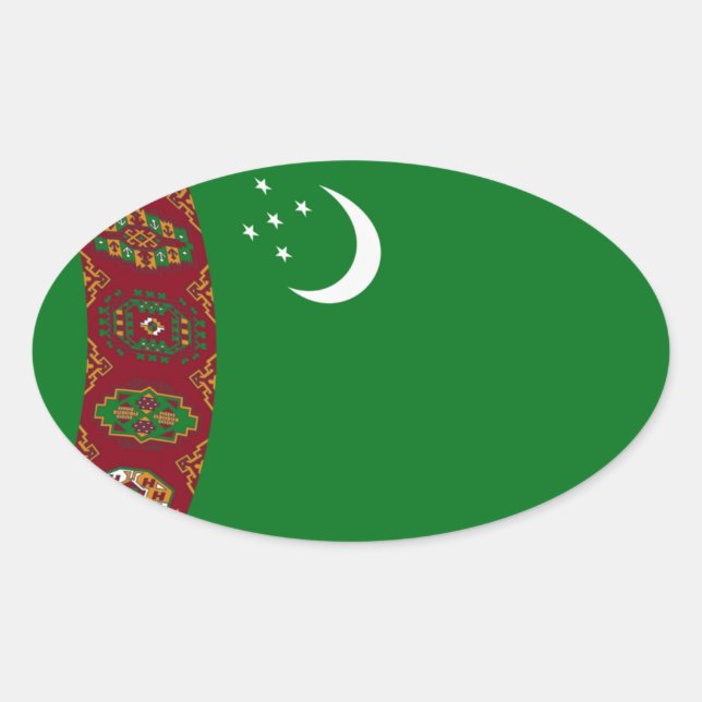 Oval Adesivo da Bandeira do Turcomenistão (Frente)