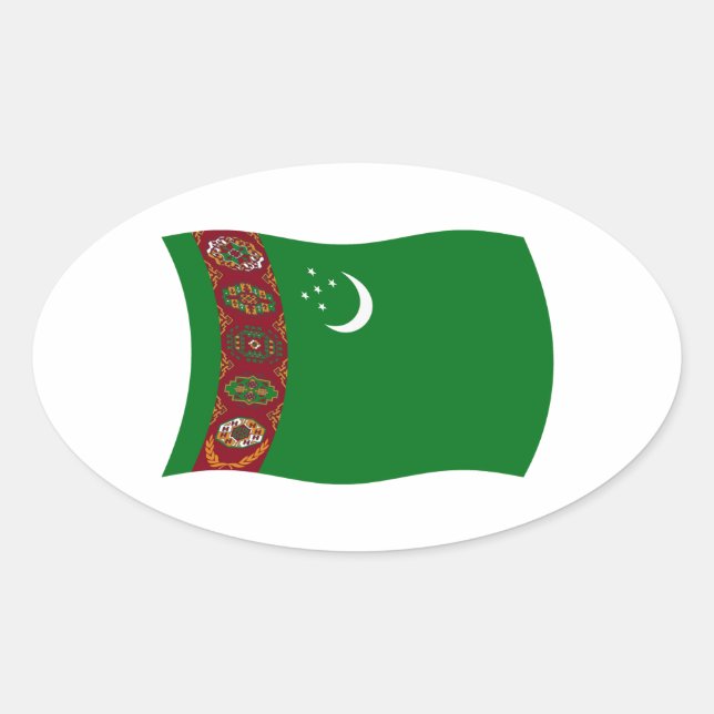 Oval Adesivo da Bandeira do Turcomenistão (Frente)