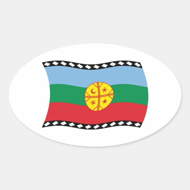 Oval Adesivo da Bandeira Mapuche (Frente)