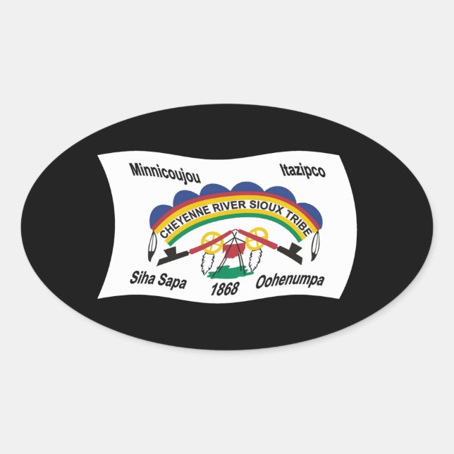 Oval Adesivo da Bandeira Sioux do Rio Cheyenne (Frente)