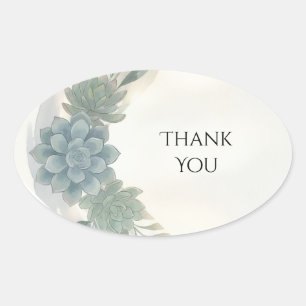 Oval Adesivo de Agradecimento de Casamento Blue Grey Eu