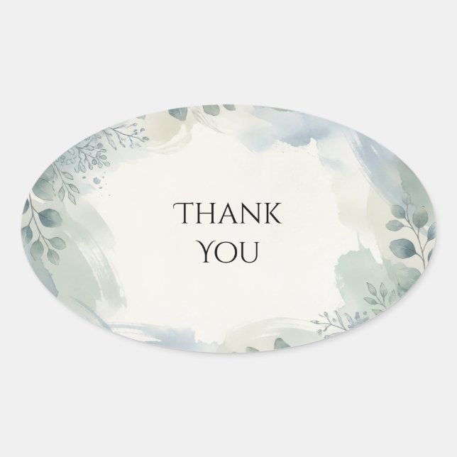 Oval Adesivo de Agradecimento de Casamento Blue Grey Eu (Frente)