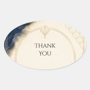 Oval Adesivo de Agradecimento em Art Deco Dourado com M
