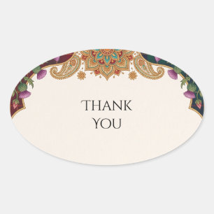 Oval Adesivo de Agradecimento Jewel Paisley Casamento