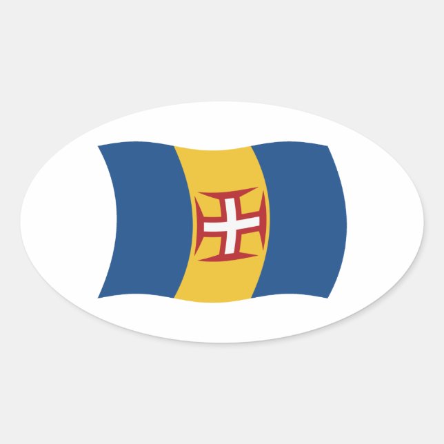 Oval Adesivo de bandeira da Madeira (Frente)