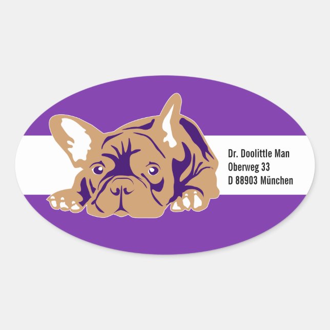 Oval Adesivo de Bulldog Francês com texto (Frente)