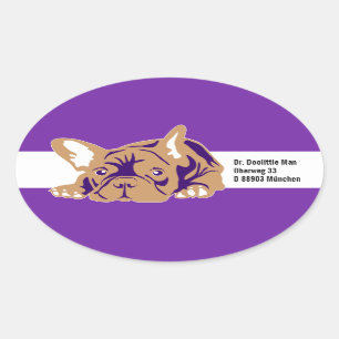 Oval Adesivo de Bulldog Francês com texto