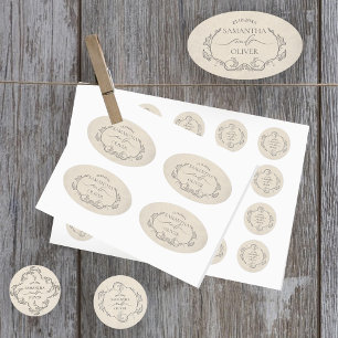 Oval Adesivo de Casamento Minimalista Vintage