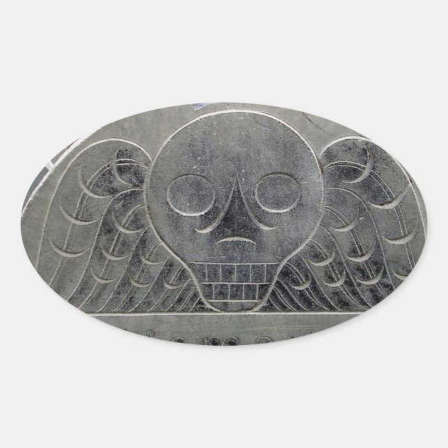 Oval adesivo de cemitério de morte alada (Frente)