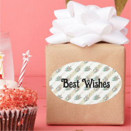 Oval Adesivo de Desejos de Felicidades - Padrão de Rosa