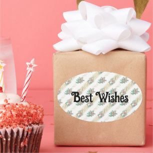 Oval Adesivo de Desejos de Felicidades - Padrão de Rosa