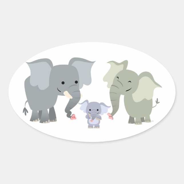 Oval Adesivo de elefante de cartoon bonito (Frente)