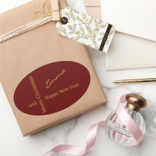 Oval Adesivo de Natal Burgundy Dourado Elegante Persona