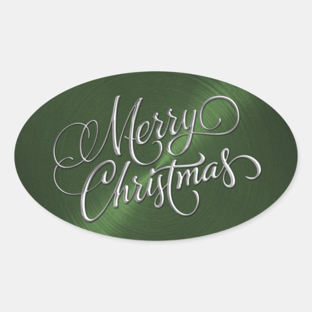 Oval Adesivo de Natal Verde com Prata Efeito de Relevo (Frente)