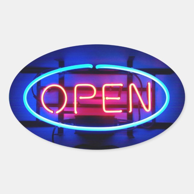 Oval Adesivo de Sinal de Neon Aberto (Frente)