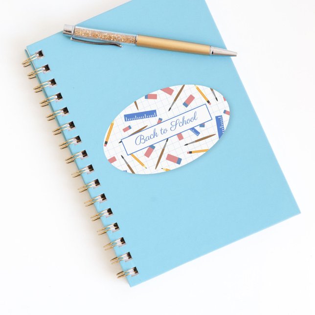 Oval Adesivo de Suprimentos Escolares (School Supplies Pattern Sticker)