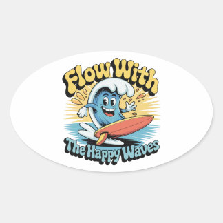 Oval Adesivo Impermeável Flow With The Happy Waves