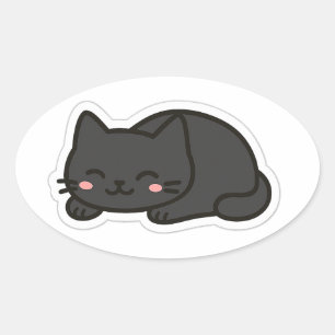 Oval Adesivo PNG de Gato Preto – Gato Fofo Kawaii
