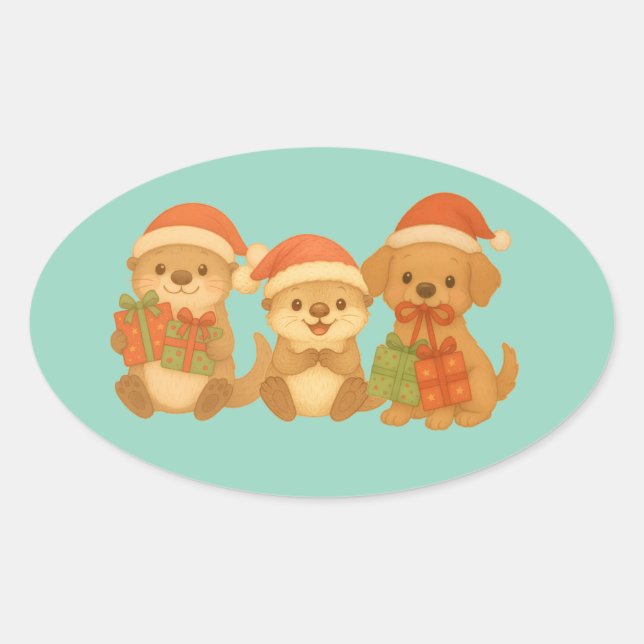 Oval Amigos de Natal Adesivo (Frente)