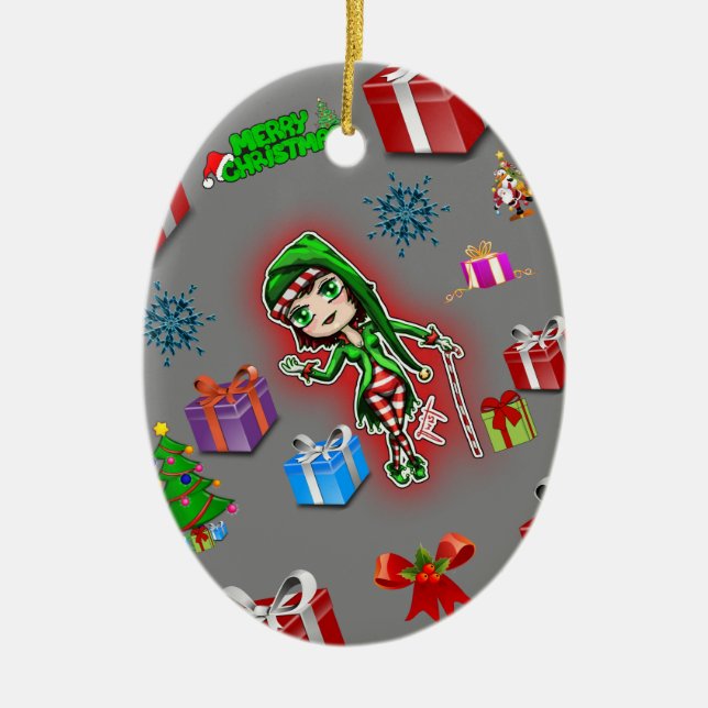 Oval enfeites de natal White Elf (Frente)