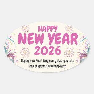 Oval Feliz Ano Novo 2026 Adesivo