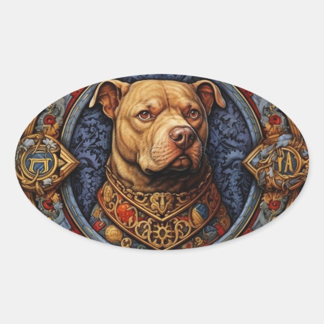Oval Pitbull " Pittie " Adesivo Heráldico Medieval (Frente)