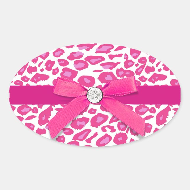 Oval Selo Adesivo Envelope Leopardo Rosa Choque Sticker (Frente)