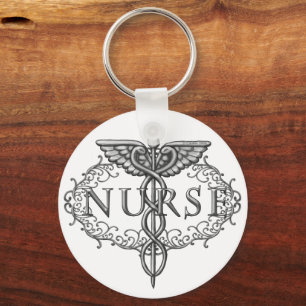 Oval Silver Caduceus Nurse Chaveiro